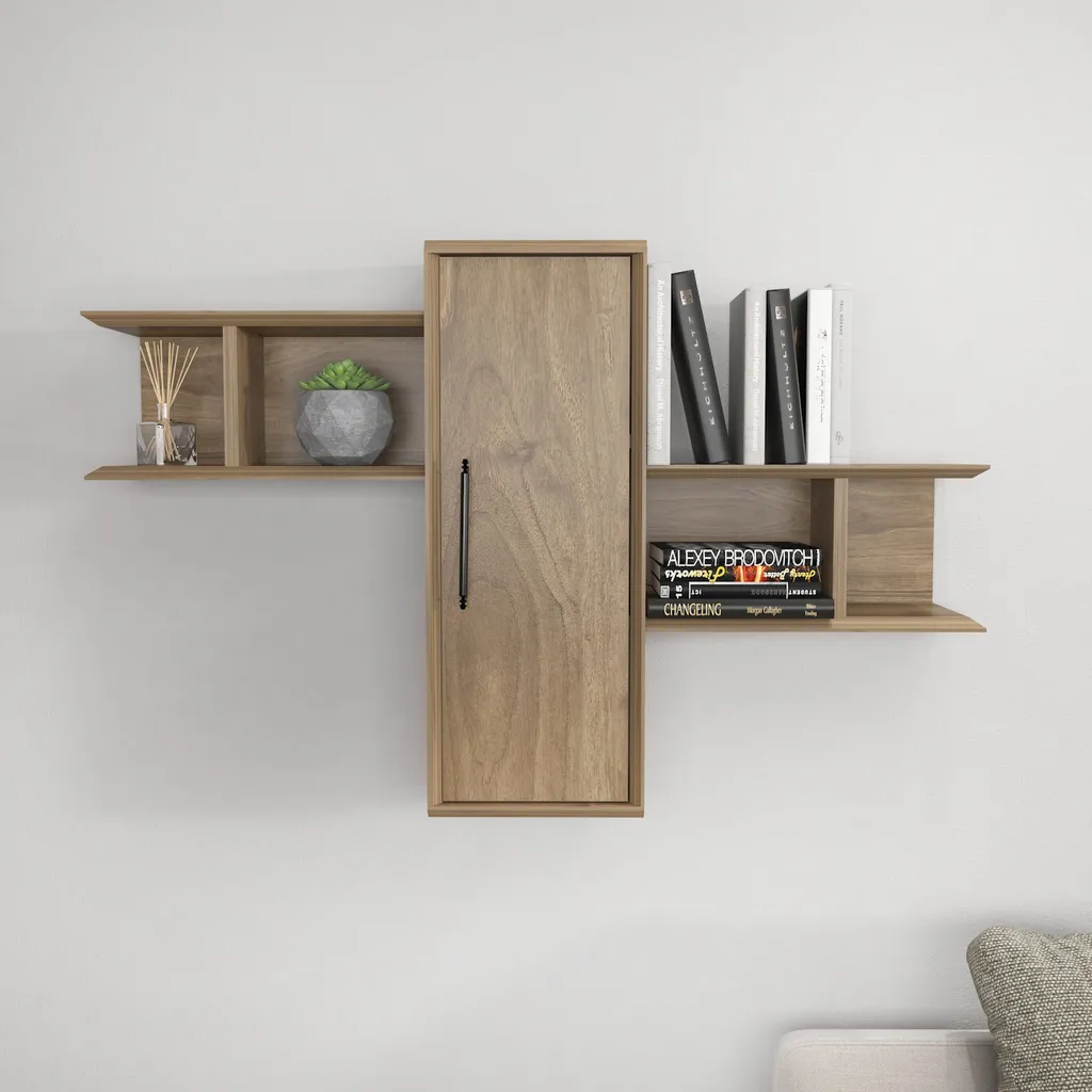 Étagère Murale Olida 118cm en Mélaminé Noyer Résistant et Esthétique