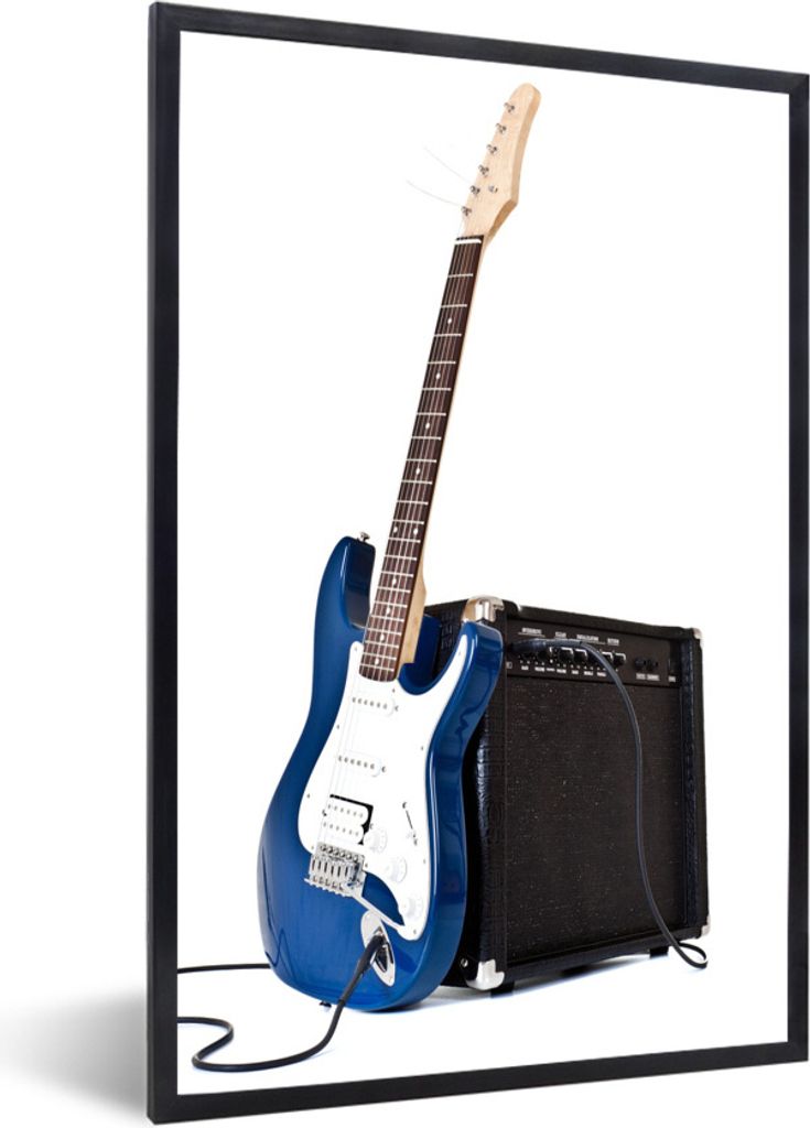 MuchoWow Gerahmtes Poster Eine E-Gitarre lehnt an einem Verstärker 60x90 cm - Poster mit Schwarzem Bilderrahmen Wandposter Rahmen Foto Bilder - ...