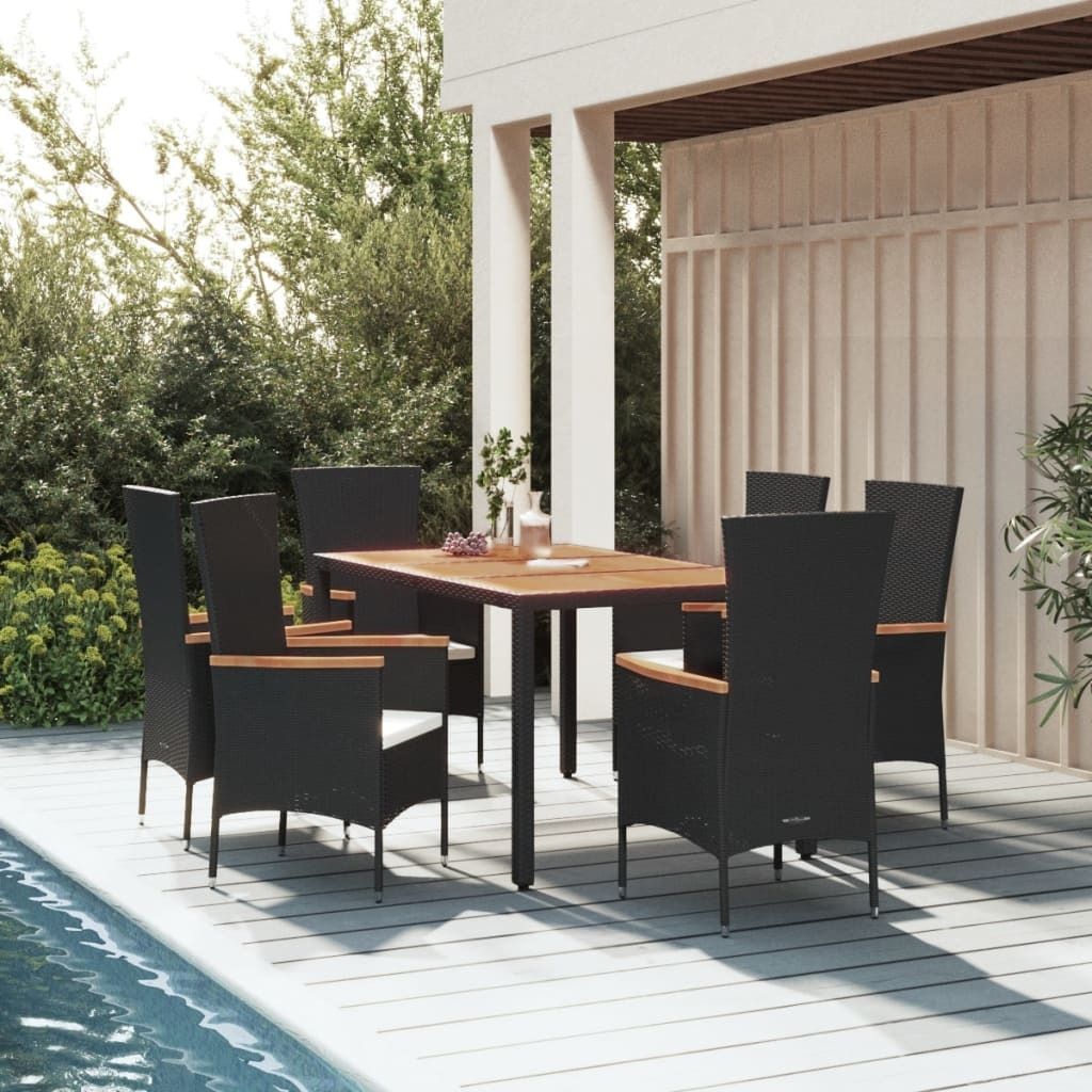 Maison Exclusive - 7-tlg. Garten-Essgruppe mit Kissen Schwarz Poly Rattan