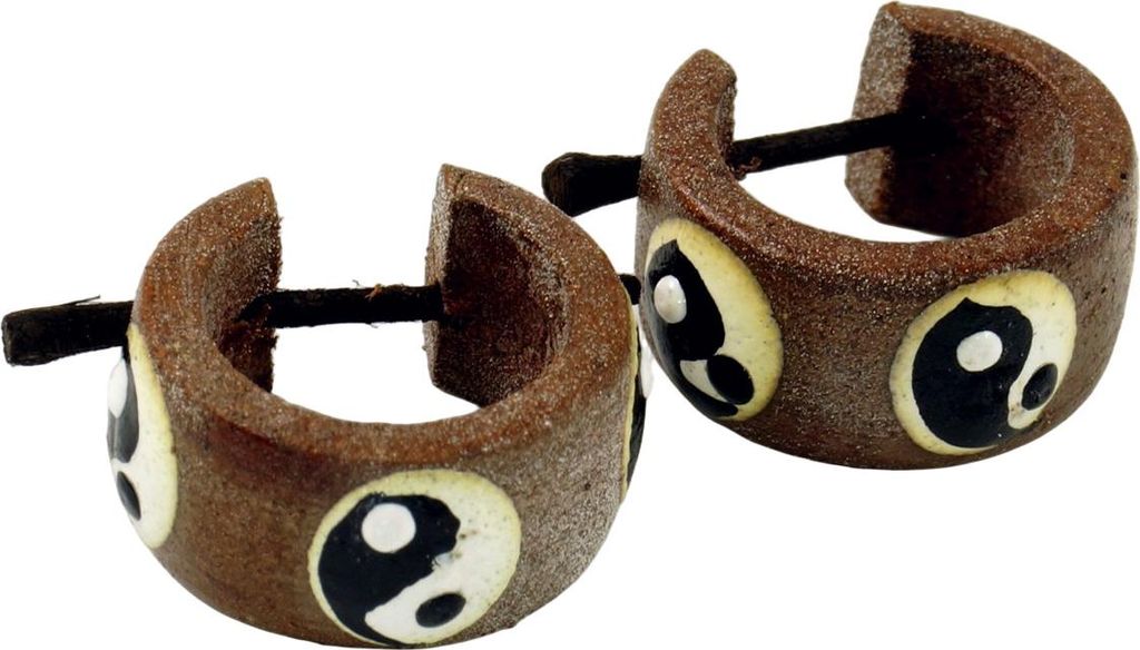 Creole aus Holz, Ethno Holzohrring - Yin Yang, Braun, Ohrringe + Ohrstecker Modeschmuck