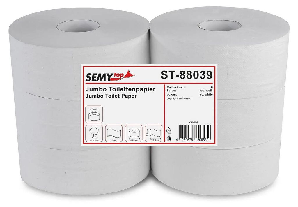 6 Rollen Jumbo Toilettenpapier 2-lagig Recyclingpapier Produktbild 