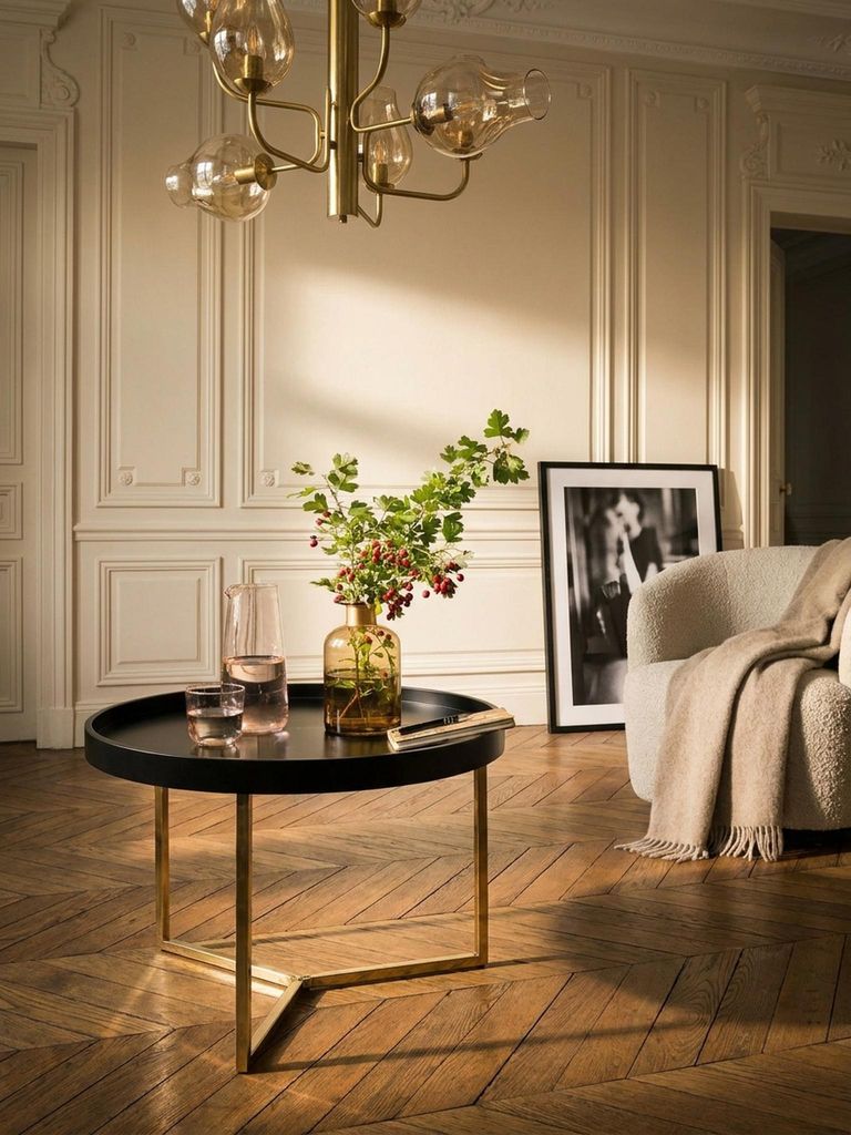 Couchtisch JESI 58,5x42x58,5cm Schwarz / Gold Sofatisch Metall Rund, Designer Retro Wohnzimmertisch modern, Kleiner Loungetisch mit Metallgestell, ...