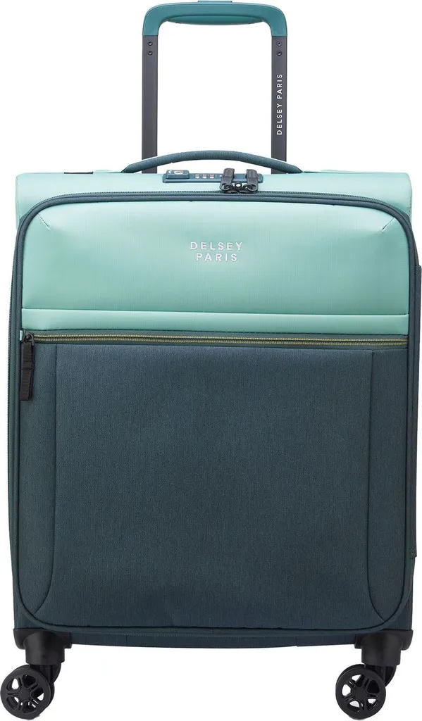 Valise Cabine Souple Brochant 3 Delsey - Petit Bagage à Main Vert 55cm