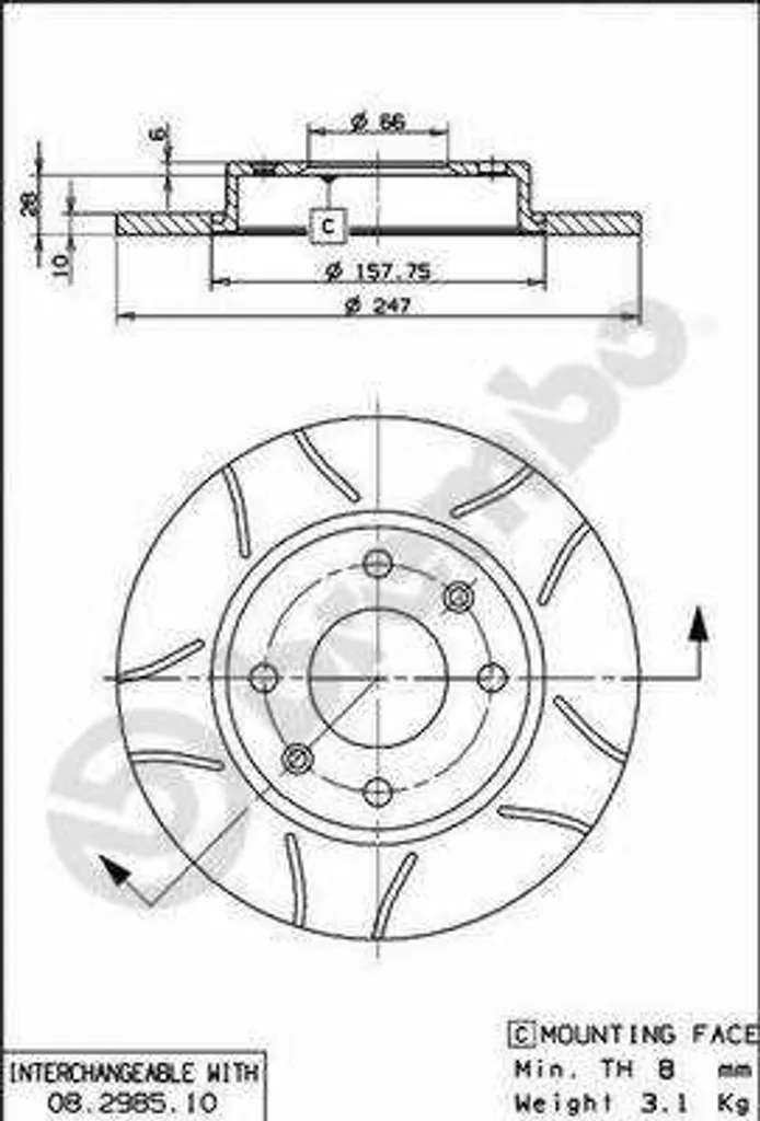 Disque de frein haute durabilité Brembo 08.2985.75 pour Peugeot 206 SW