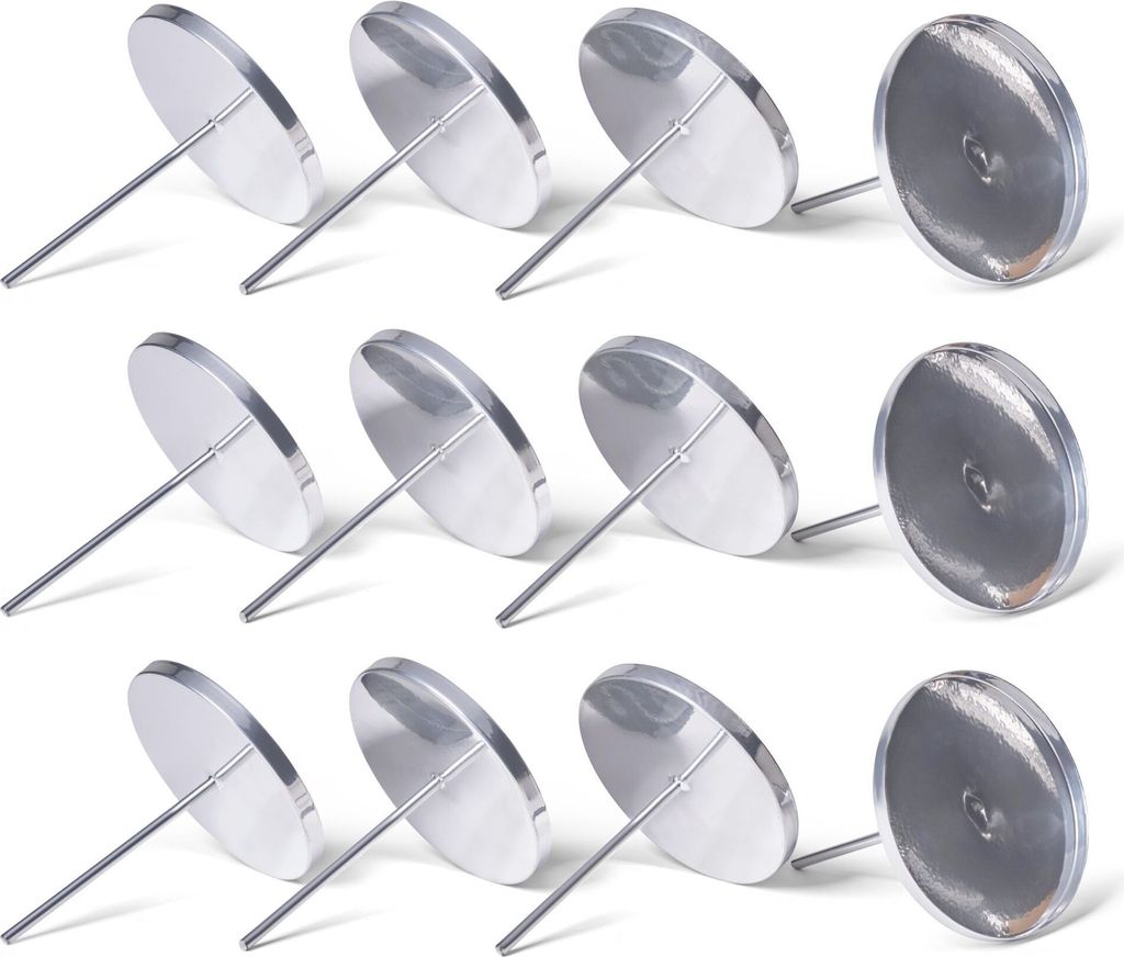 Novaliv 12x Kerzenpin flach ohne Dorn 9cm SILBER rund Kerzenpin Weihnachtskranz Kerzenständer Adventskranzdeko Kerzenpick Kerzentülle Metall rund...