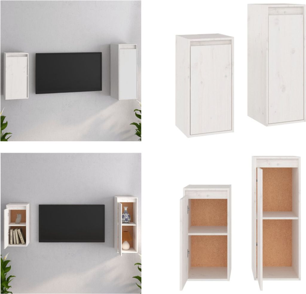vidaXL TV Schränke 2 Stk. Weiß Massivholz Kiefer - TV-Schrank - TV-Schränke - TV-Schrank Holz - Hängeschrank