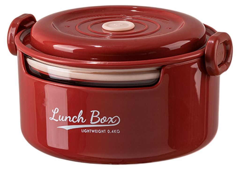 Runde 800-ml-Glas-Lunchbox mit auslaufsicherem Deckel, lebensmittelecht, spülmaschinen-, mikrowellen- und gefriergeeignet, ideal für Schüler, Ki...