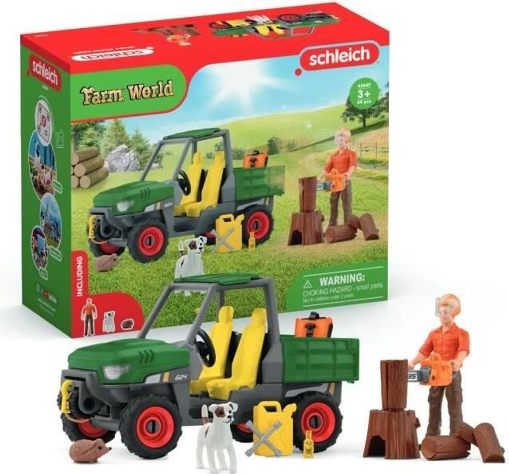 Waldhüter mit Fahrzeug, Schleich 42659 Farm World Spielset, mit Figur, Hund & Zubehör, 49-teilig, ab 3 Jahren