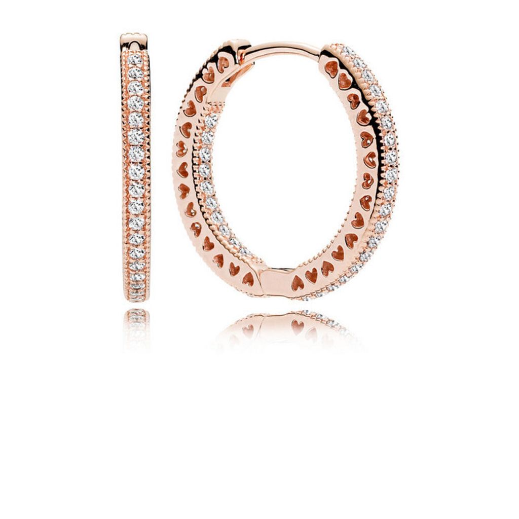 Pandora 286318CZ Creolen Damen Funkeln und Herzen 14k Rose Produktbild 