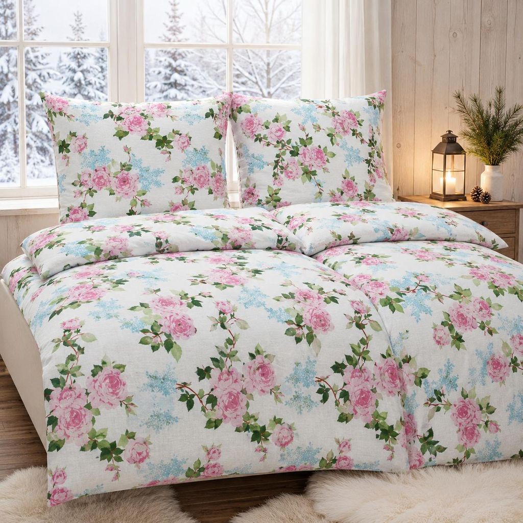 Bettwäsche Winter Biber Feinbiber Baumwolle 2x 135x200 + 2x Produktbild  KI-generiertes Bild