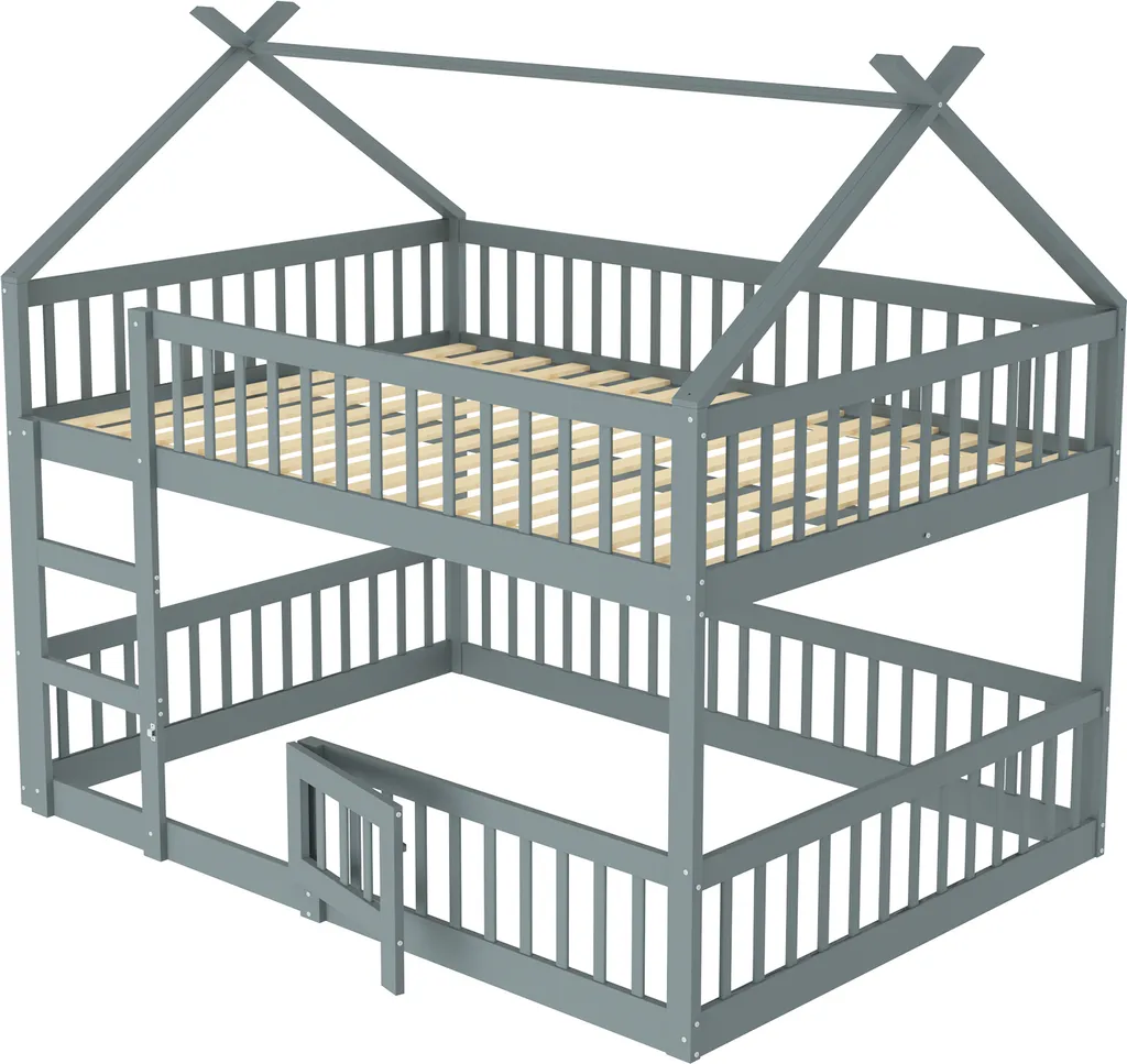 Lit Superposé 140x200 Stable et Silencieux pour Chambre Enfant Gris
