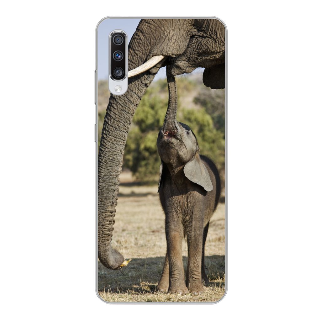 MuchoWow Handyhülle Schutzhülle Hülle für Samsung Galaxy A70 Elefant - Tiere - Gras - Natur Silikon Softcase Handy Hülle - Schutzhaube