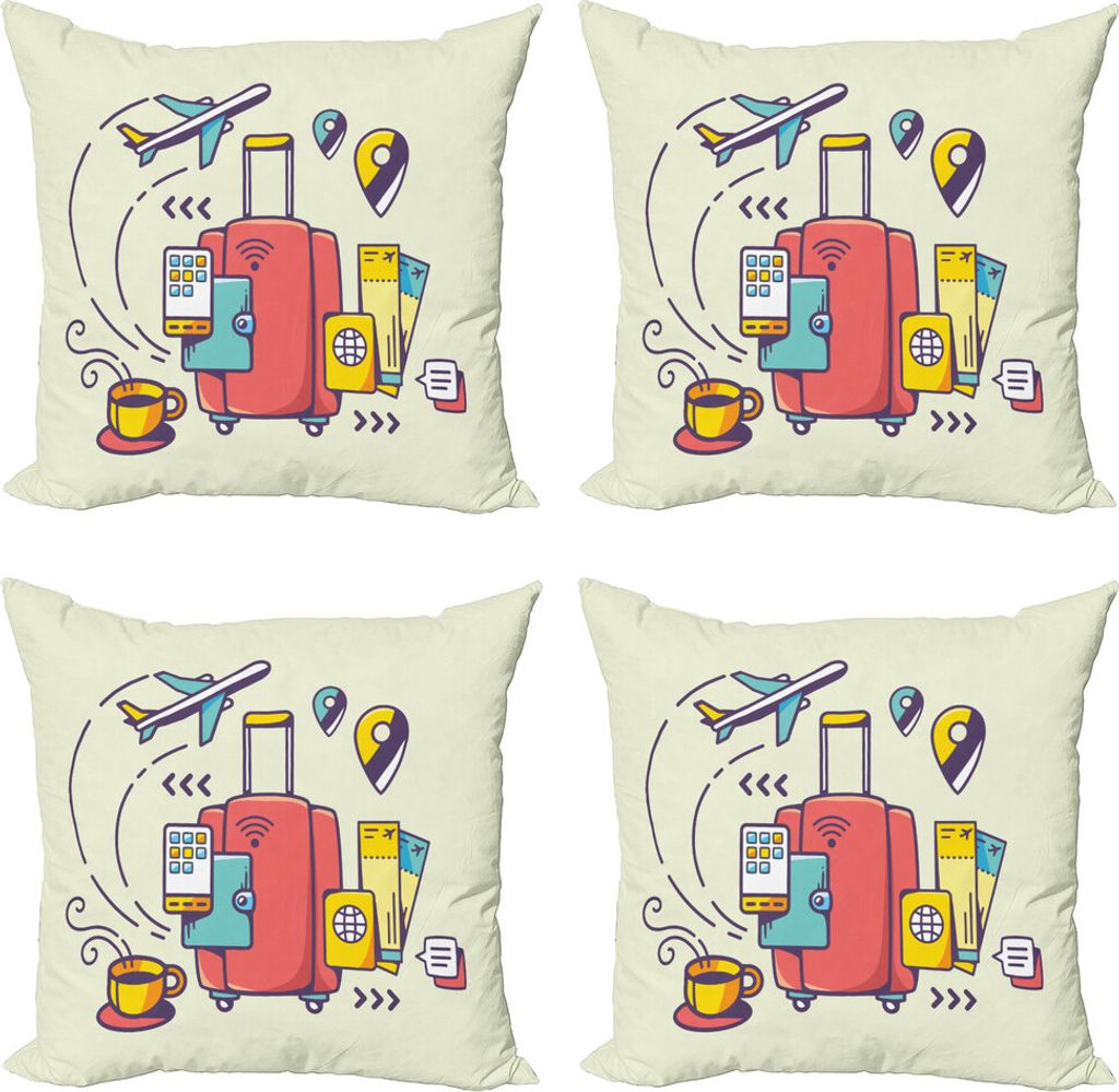 ABAKUHAUS Reise Kissenbezug Set (4 Stück), Koffer Reise-Zubehör, Moderner Doppelseitiger Digitaldruck, 40 cm x 40 cm, Mehrfarbig