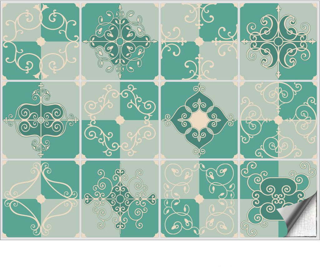 Fliesenmuster Klebefliesen Fliesen-Folie Sticker Aufkleber Küche Wand-Fliesen überkleben 9,6 x 9,6 cm 12 Stück im Set - 5 - Retro Green