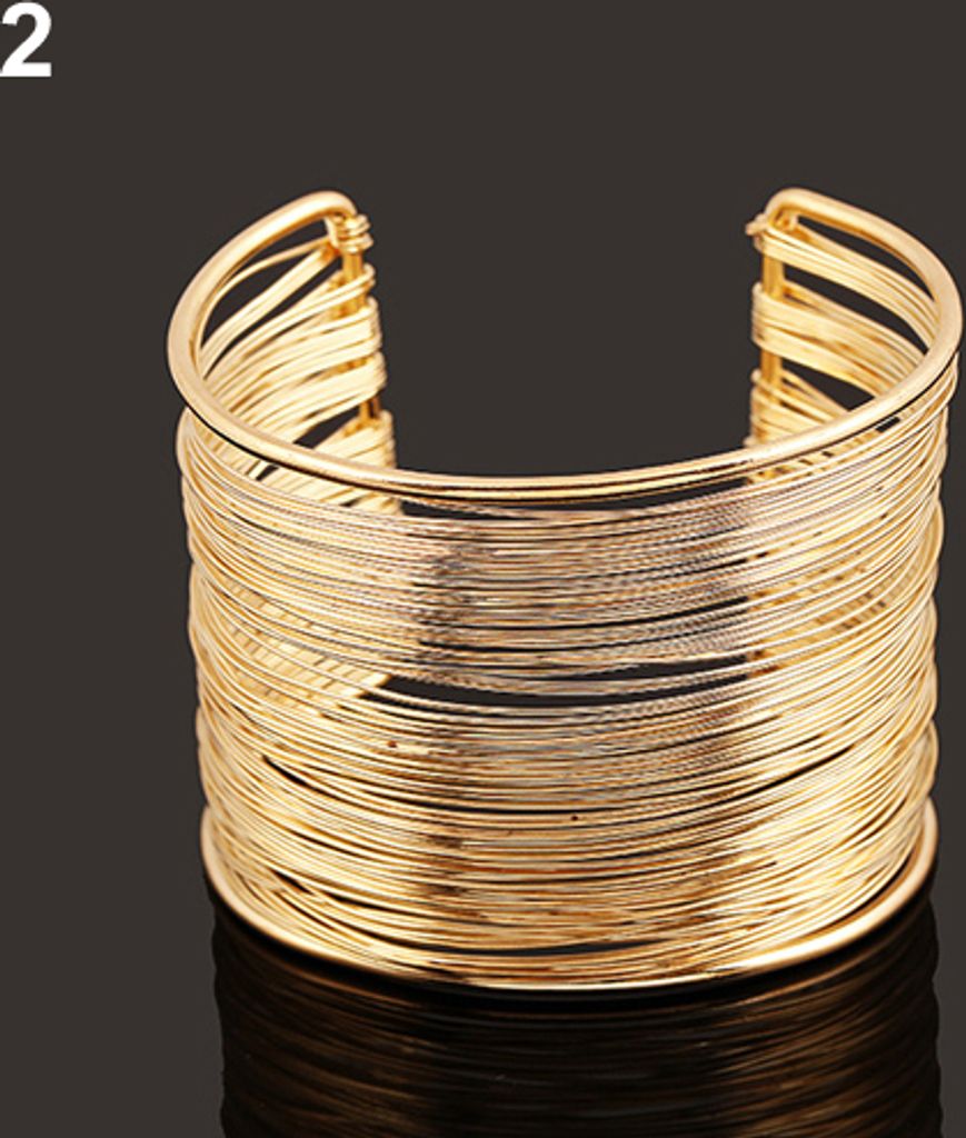 Modisches Damen-Armband mit mehrschichtigen Metalldrähten, offenen Armreifen und breiten Manschetten-Golden