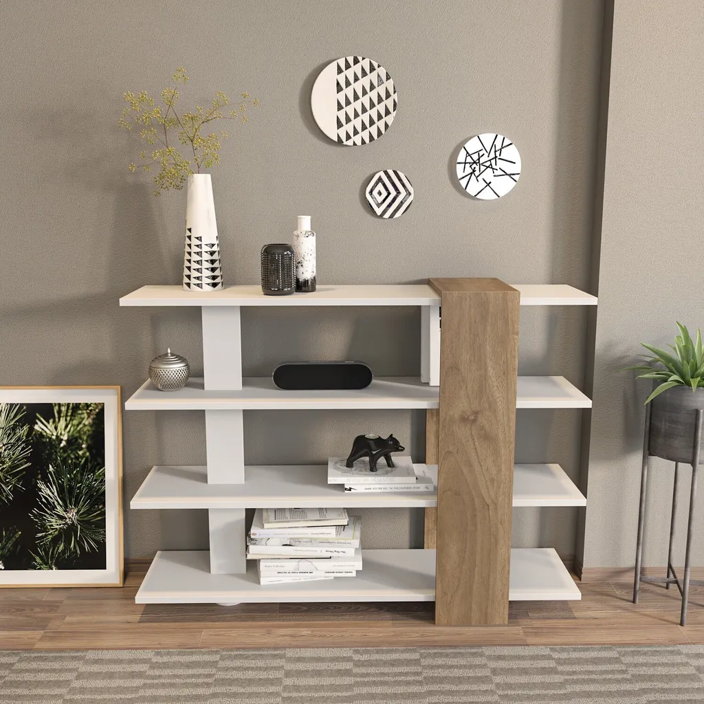 Bibliothèque Skye Decor Nur-Nur DEC Blanc et Noyer 90x120x30 cm en Bois