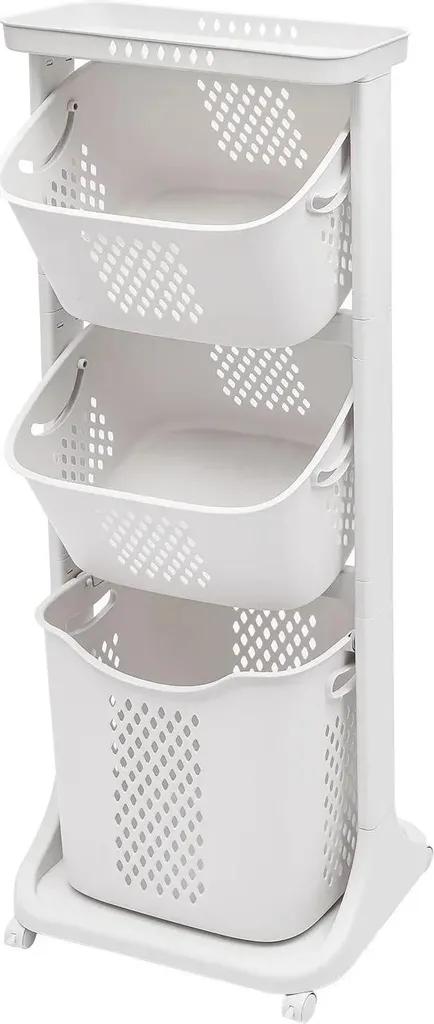 Chariot à linge à roulettes pour trier sans effort - 3 bacs en métal
