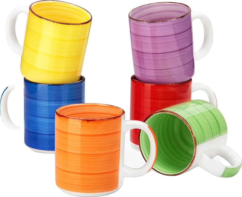 Tasse en Grès Incassable 480 ml, Poignée Large pour Prise Sûre, Lot de 12