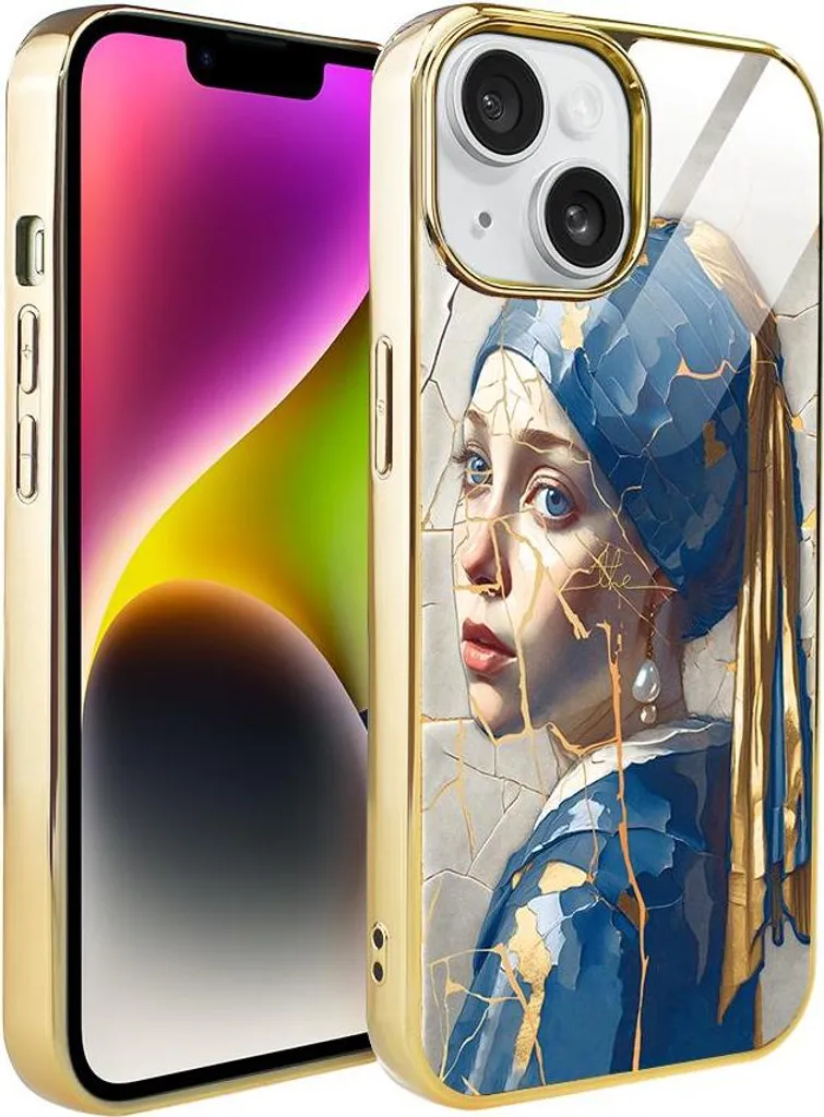 Offerta Custodia iPhone 14 IBIZU Elite Vetro 9H Kintsugi Art Oro