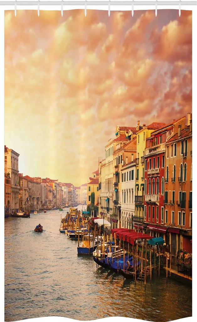 ABAKUHAUS Venezia Tenda da doccia stretta, immagine italiana di Venezia, set decorativo per bagno in tessuto con ganci, 120 x 180 cm, multicolore