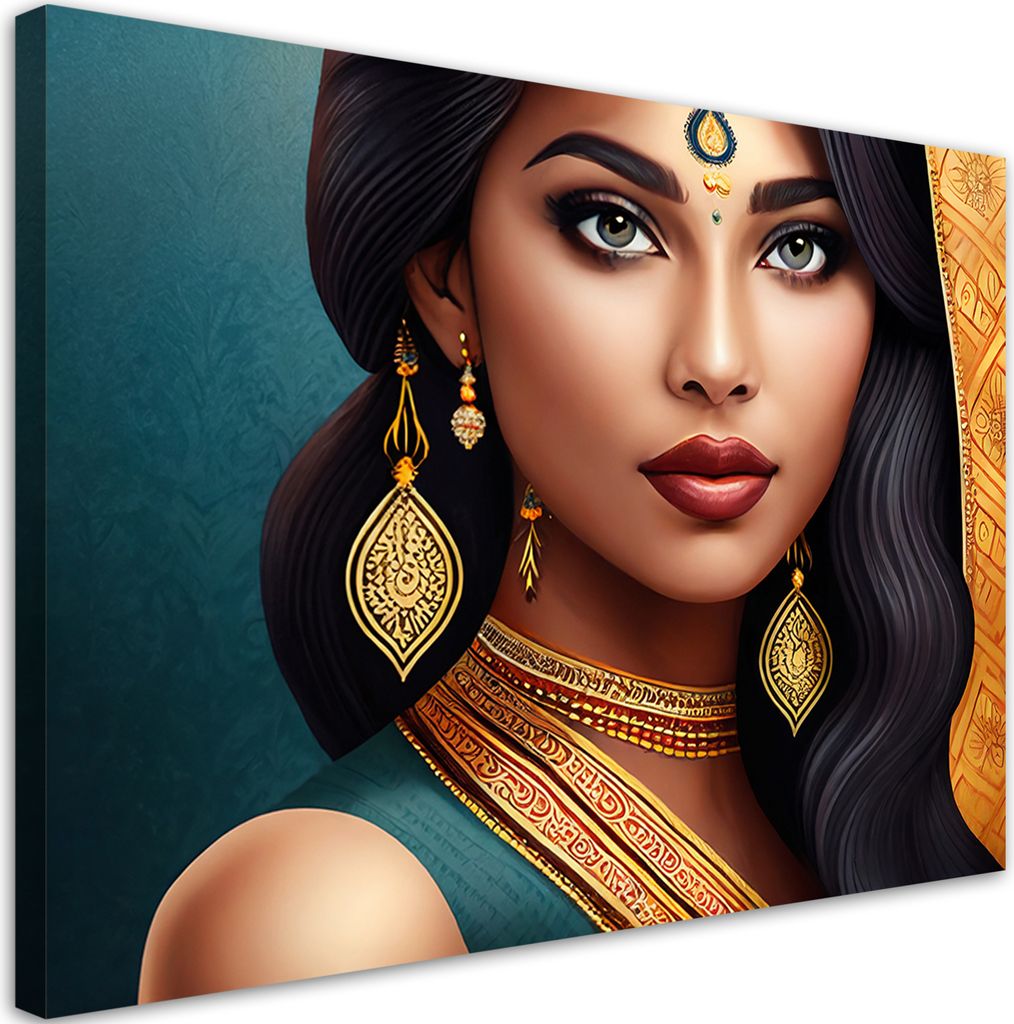 Leinwandbild Porträt einer orientalischen Frau 100x70 Feeby Blau bild für die wand bereit zum aufhängen