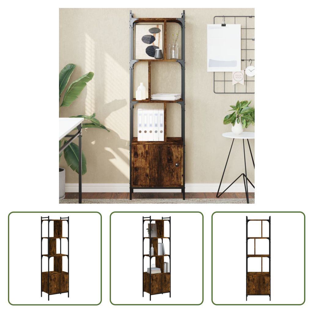 The Living Store Bücherregal mit Tür Räuchereiche 44,5x30x154,5 cm Holzwerkstoff