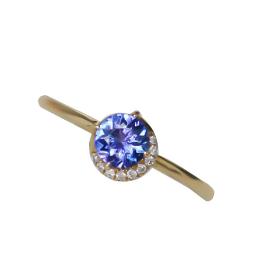 Eleganter Damen-Fingerring mit Rundschliff, künstlichem Saphir, eingelegt, Hochzeit, Schmuck, Geschenk-Gelbgold,US 8