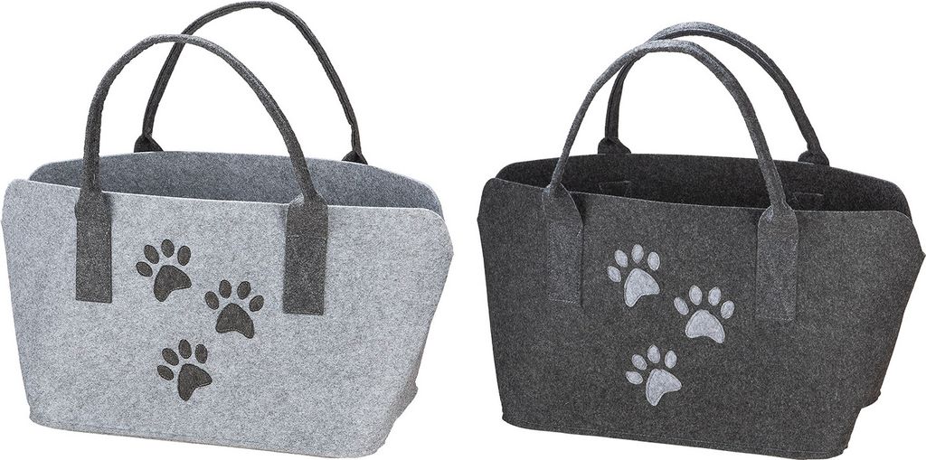 GILDE Tasche, "Pfoten", Hundmotiv, Katzenmotiv, Filz, dunkelgrau, hellgrau, , 1 Stück wie abgebildet, L. 26 cm, B. 40 cm, H. 26 cm 49108