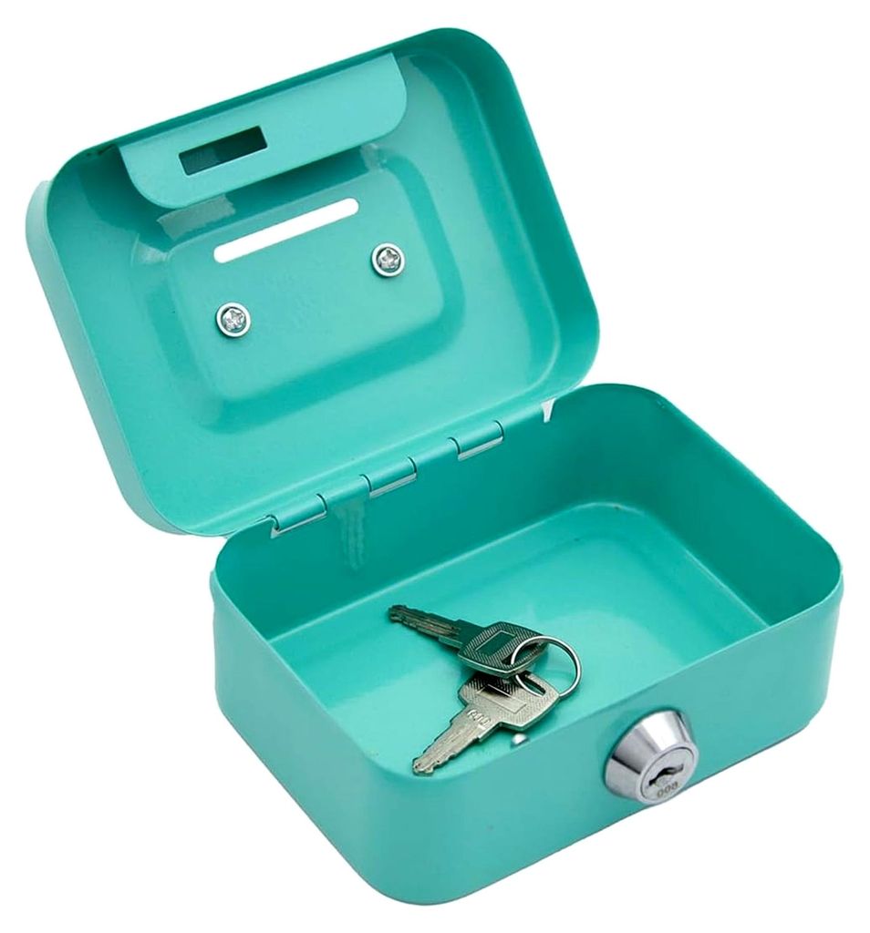 Kleine Spardose mit Schloss, Metall-Geldkassette mit Schlüssel, abschließbare Aufbewahrung für Geld und Münzen, Grün