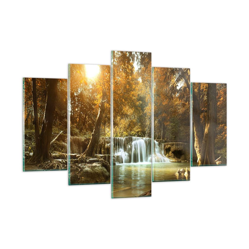 Bilder auf glas - Park Wasserfall Wasser - 150x100cm - Glasbilder - Wandbilder - Kunstdruck - zum Aufhängen bereit - Wanddekoration aus Glas - Gla...