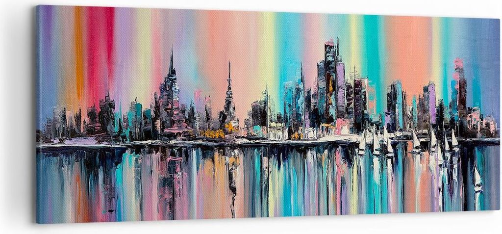 Bild auf Leinwand - Leinwandbild - Stadt Aussicht Wasser - 120x50cm - Wand Bild - Wanddeko - Leinwanddruck - Bilder - Kunstdruck - Wanddekoration -...