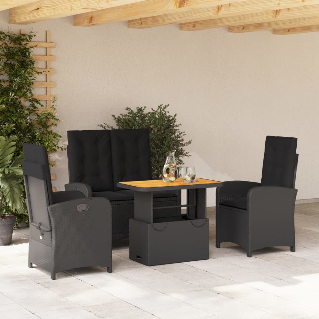 Maison Exclusive - 4-tlg. Garten-Essgruppe mit Kissen Schwarz Poly Rattan