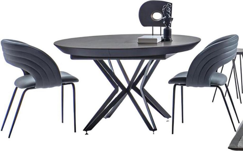 Esszimmer Set 7tlg Esstisch Designer 6x Stühle Essgruppe Grau Rund Küchentisch