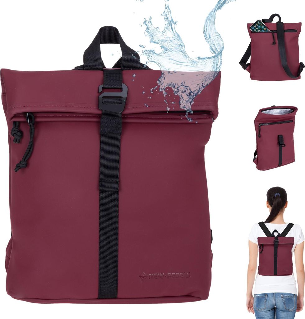 Rucksack Damen Freizeitrucksack kleinHandtasche A4 New Rebels Tim Fashion small Damenrucksack Daypack 511255 24 Bordeaux Rot + Bagboom Schlüsseletui