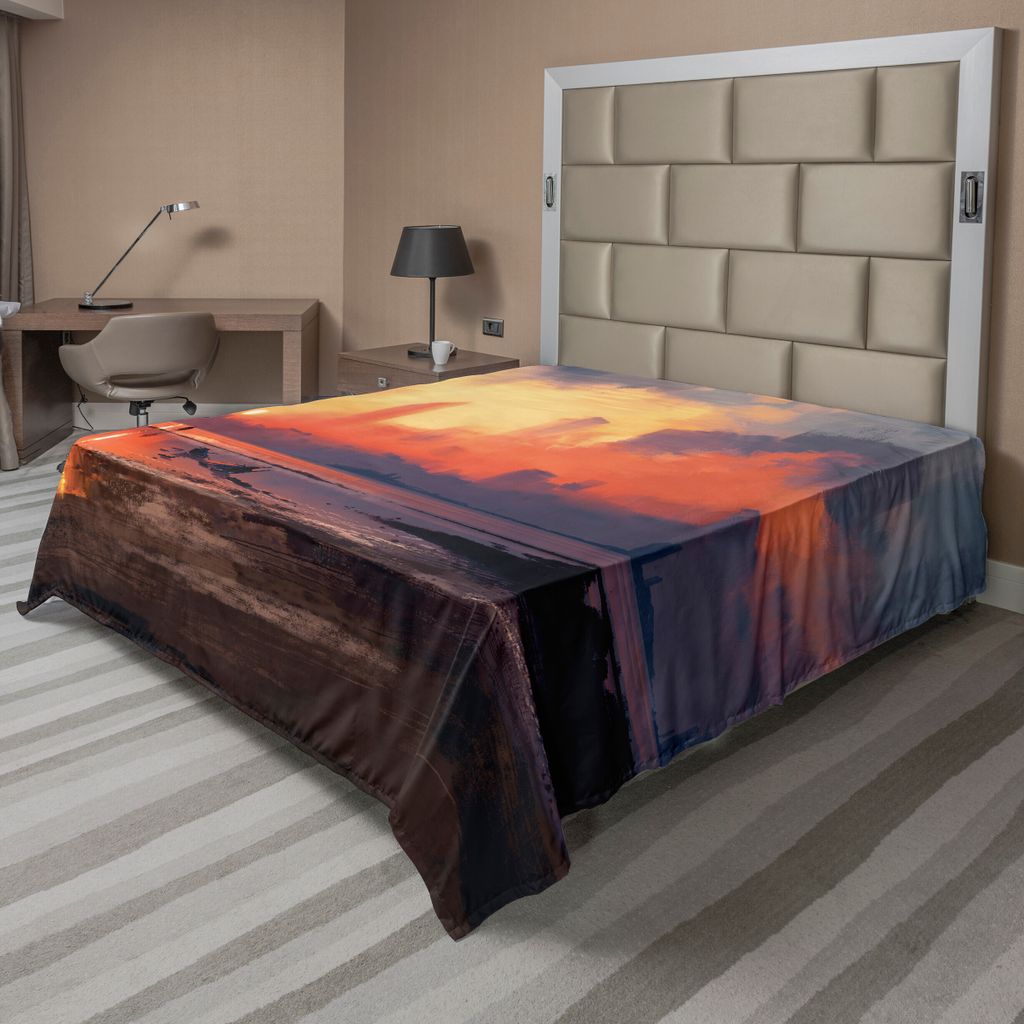ABAKUHAUS Fantasy World Bettlaken, Mann Auf Strant Mit Stadt Wolkenkratzer Skyline Sonnenuntergang Ölfarbe Grafik, weiches bequemes oberes Bettlak...