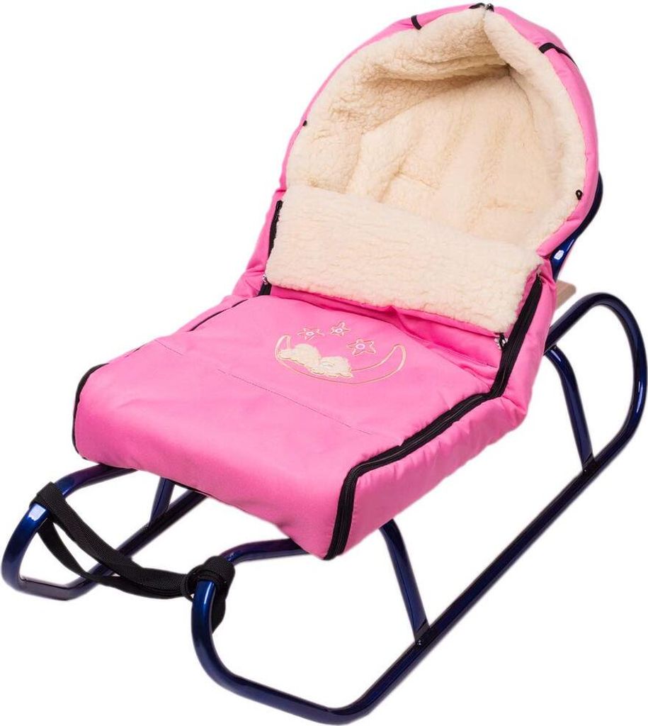 Holzschlitten Kinderschlitten aus Buchenholz Rückenlehne inkl. Zugseil + Winterfußsack Schlittensack 40 x 90 cm Fußsack Schlitten Kinderwagen (R...