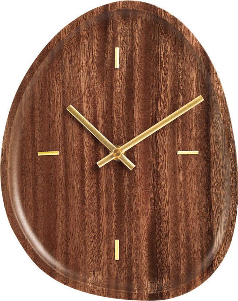SensaHome Wanduhr Prag – Designuhr im Japandi-Stil – Asymmetrische organische Form aus Holz – Ø21 cm – Braun