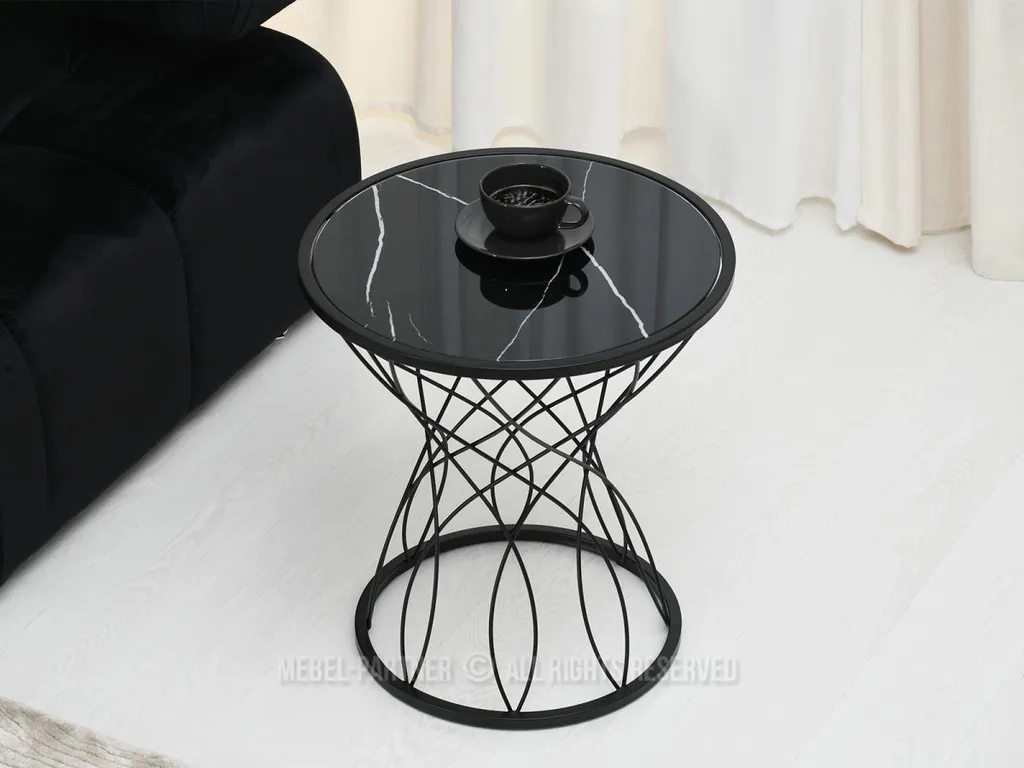 Table basse design ELIMAR 01 en marbre noir et structure métal noir - 3