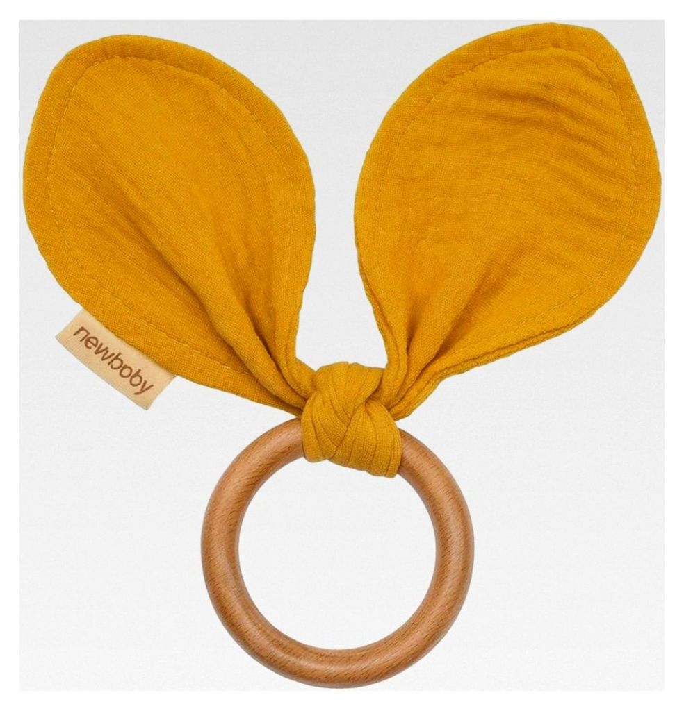 Baby Beißring aus Musselin und Buchenholz
