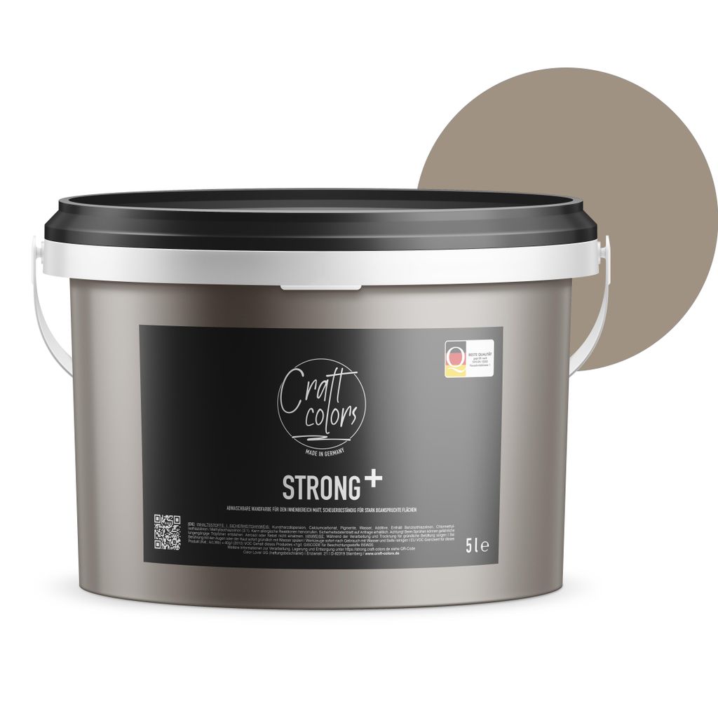 (5L) Wandfarbe Strong+ Taupe Betongrau, Nassabriebklasse 1 Produktbild 