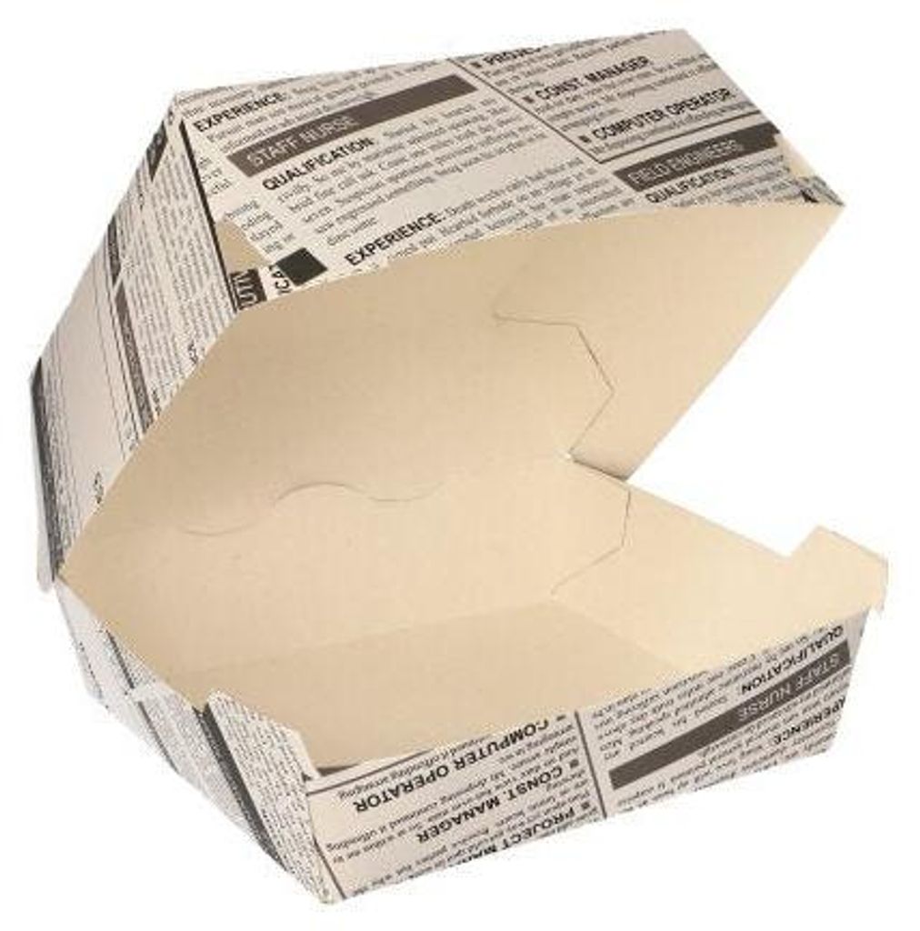 Burgerboxen, Pappe 7 cm x 12,5 cm x 12,5 cm "Newsprint" Produktbild 