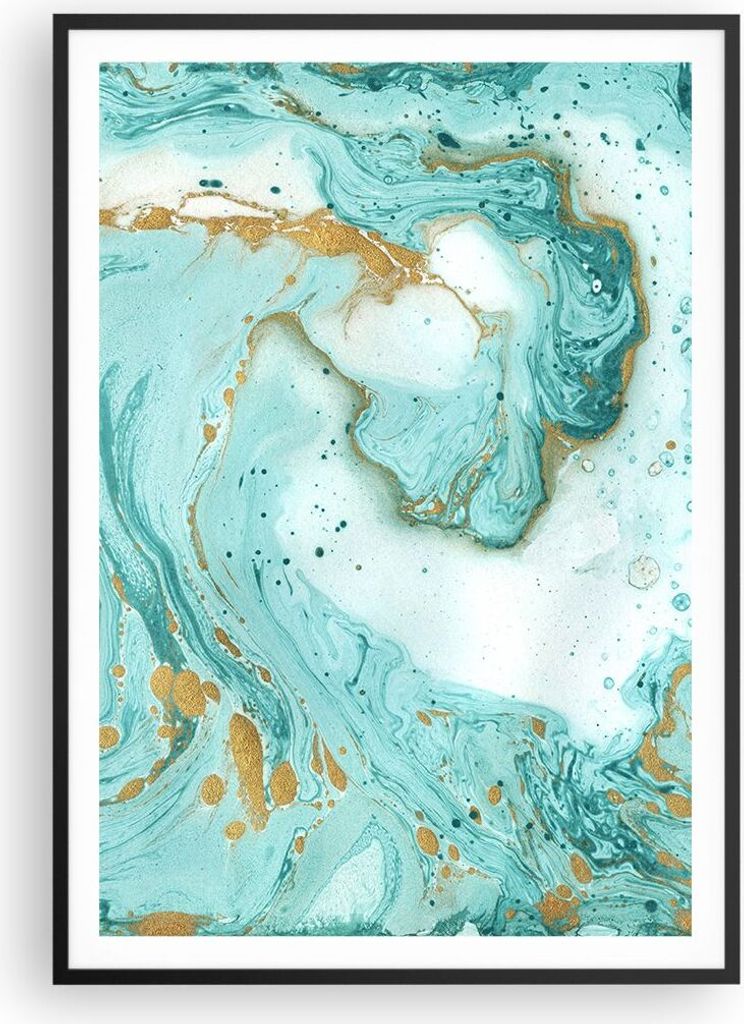 Gerahmtes Poster - Schwarzer Rahmen - Abstraktion blau Wasser modern - 70x100 cm - Wand Bild - Wanddeko - Wandbilder - Wandposter - Bilderrahmen - ...