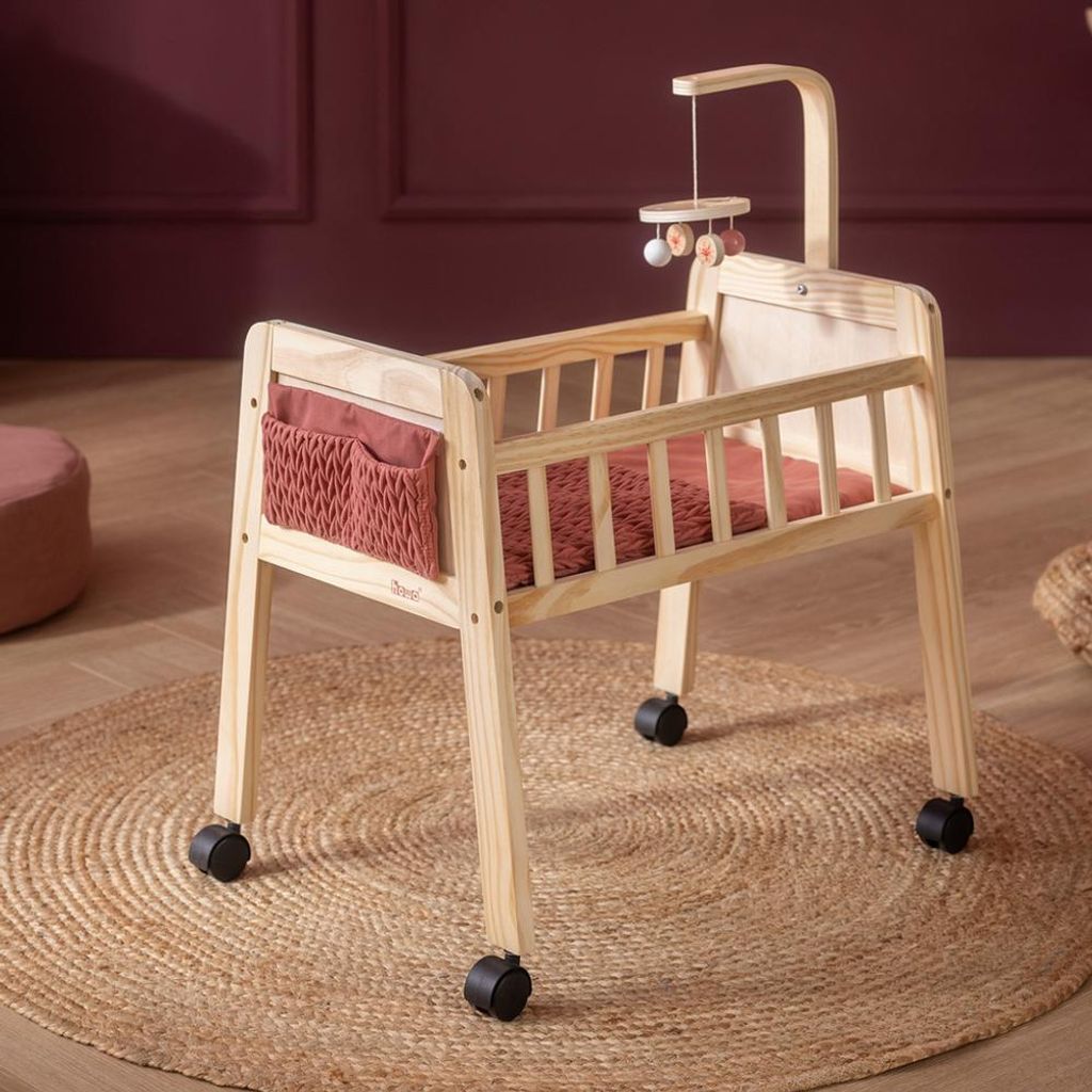 Howa poppenbed van hout, model "Grace", met wieltjes, Productafbeelding 