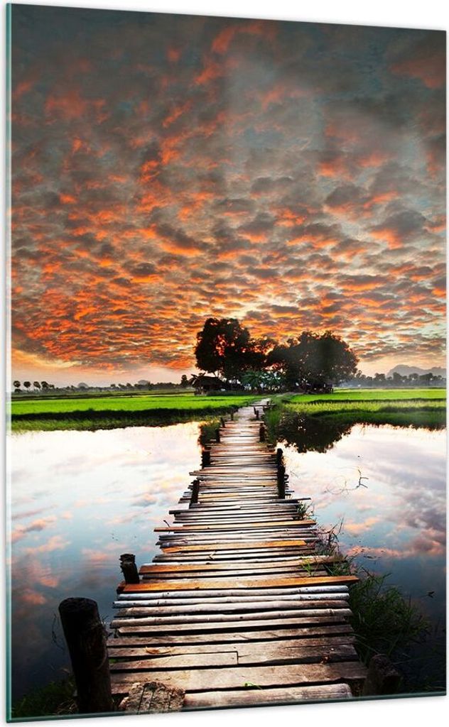 Bilder auf glas - Einteilig - Asien brücke see natur - 70x100cm - Glasbilder - Wandbilder - Bilder - zum Aufhängen bereit - Wanddekoration aus Gl...