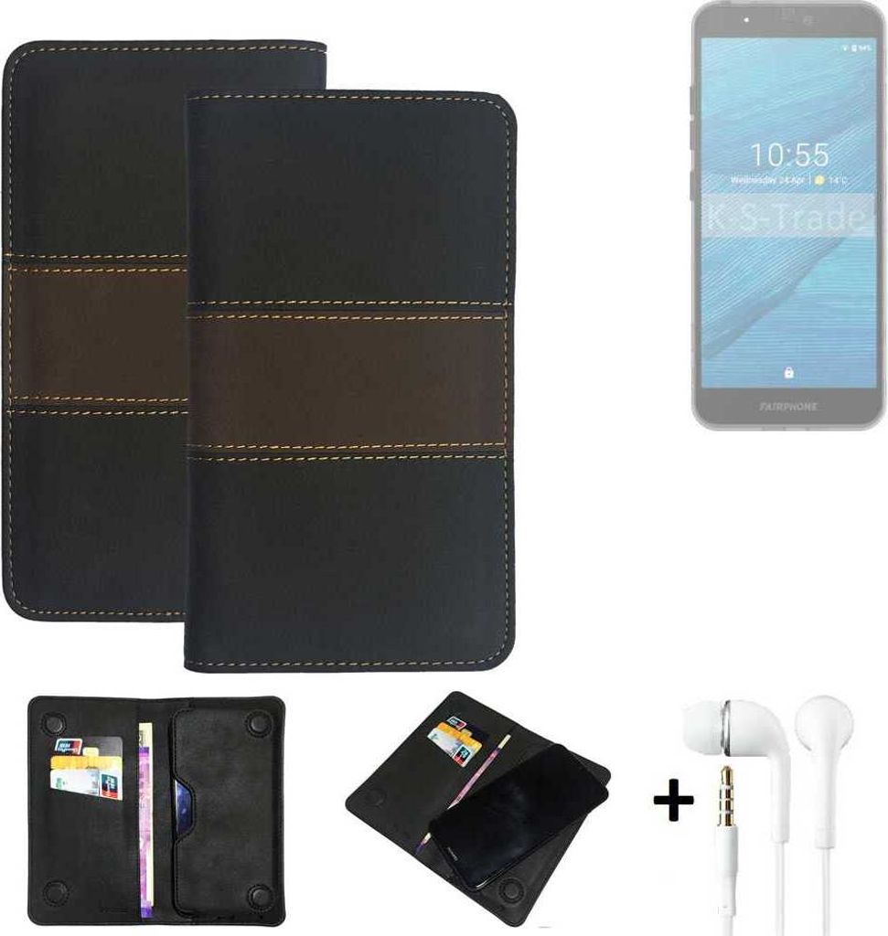 K-S-Trade Handyhülle + Kopfhörer kompatibel mit Fairphone Fairphone 3 Schutzhülle Walletcase Bookstyle Tasche Schutz Case Hülle Wallet Cover
