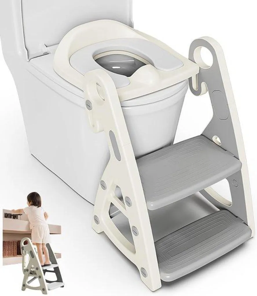Rehausseur de toilettes avec pied réglable et marchepied enfant intégré