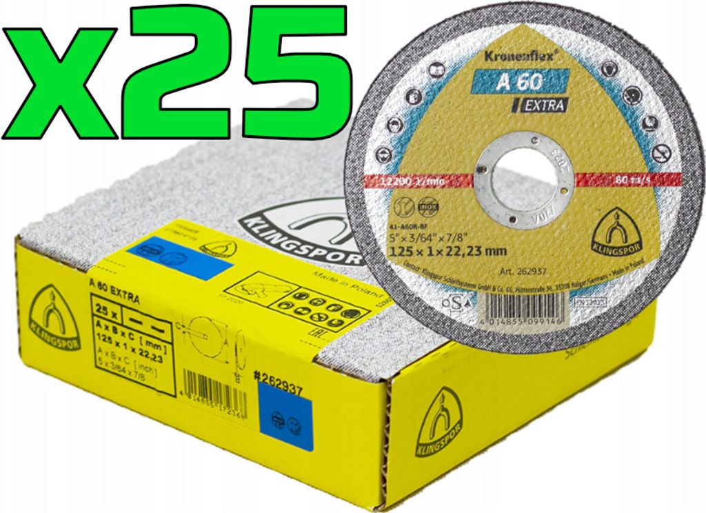 A box of cutting discs with one disc shown prominently.