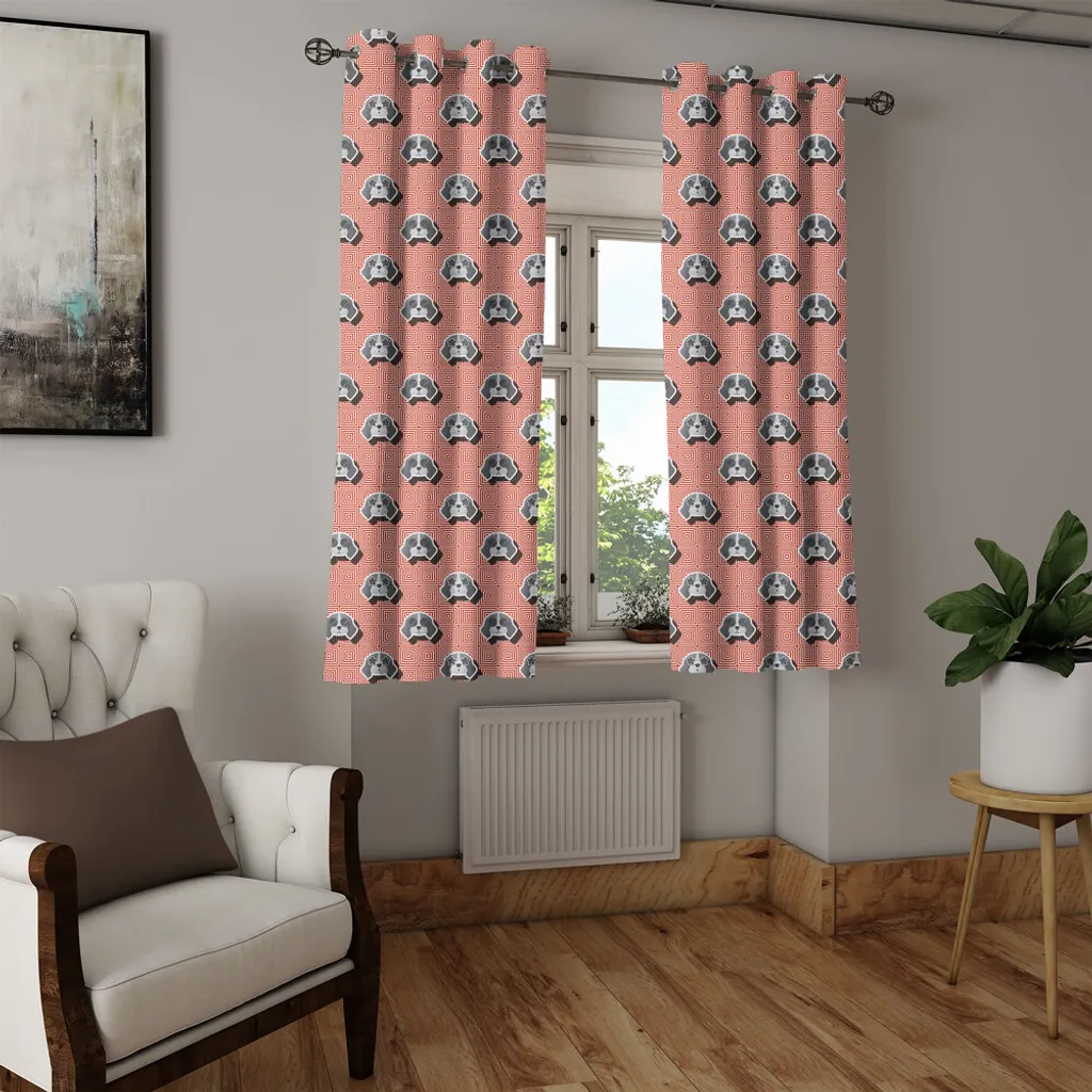 Rideau motif Beagle abstrait rouge gris avec œillets - Set de 280cm - 3