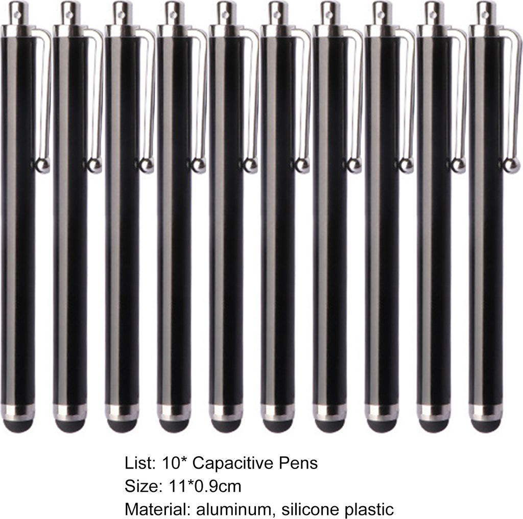 10pcs bequemer Touchscreen-Stift Wide Application Aluminium universeller rundköpfiger kapazitiver Stift für iPad-Schwarz