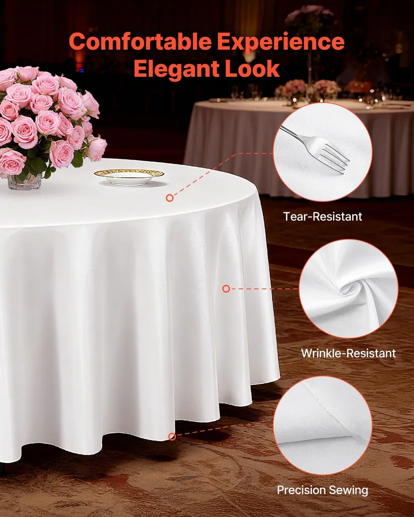 Nappes Rondes Infroissables 335 cm Blanches - Lavables - Set de 6 - 3